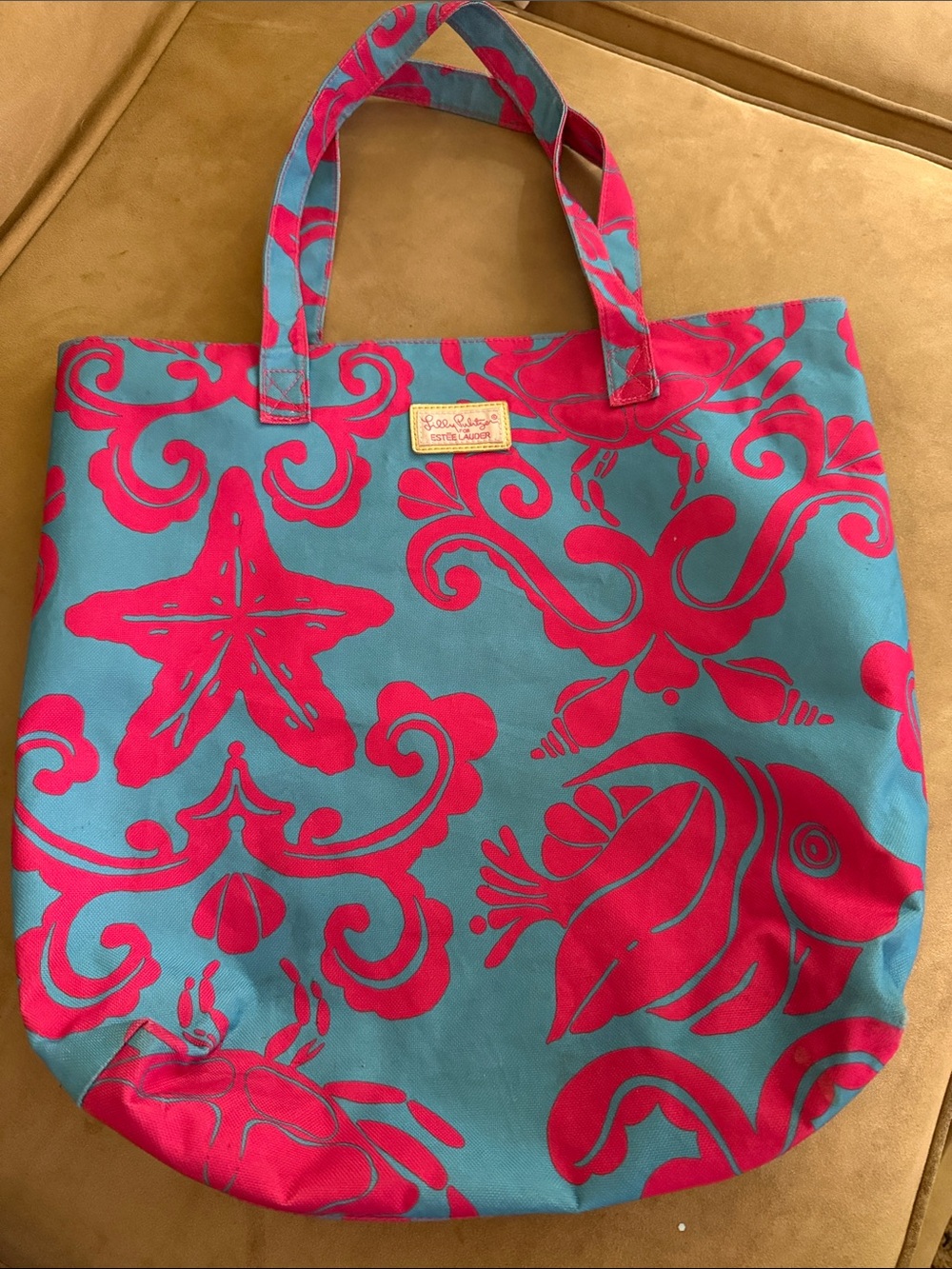 Lilly Pulitzer Estée Lauder Turquoise & Hot Pink Nautical Print Tote